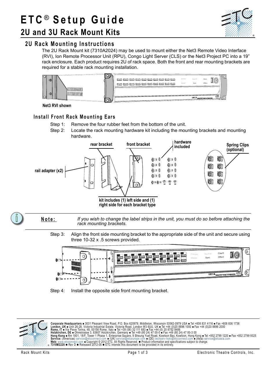 ETC 2U and 3U Rack Mount Kit Setup Guide User Manual | 3 pages