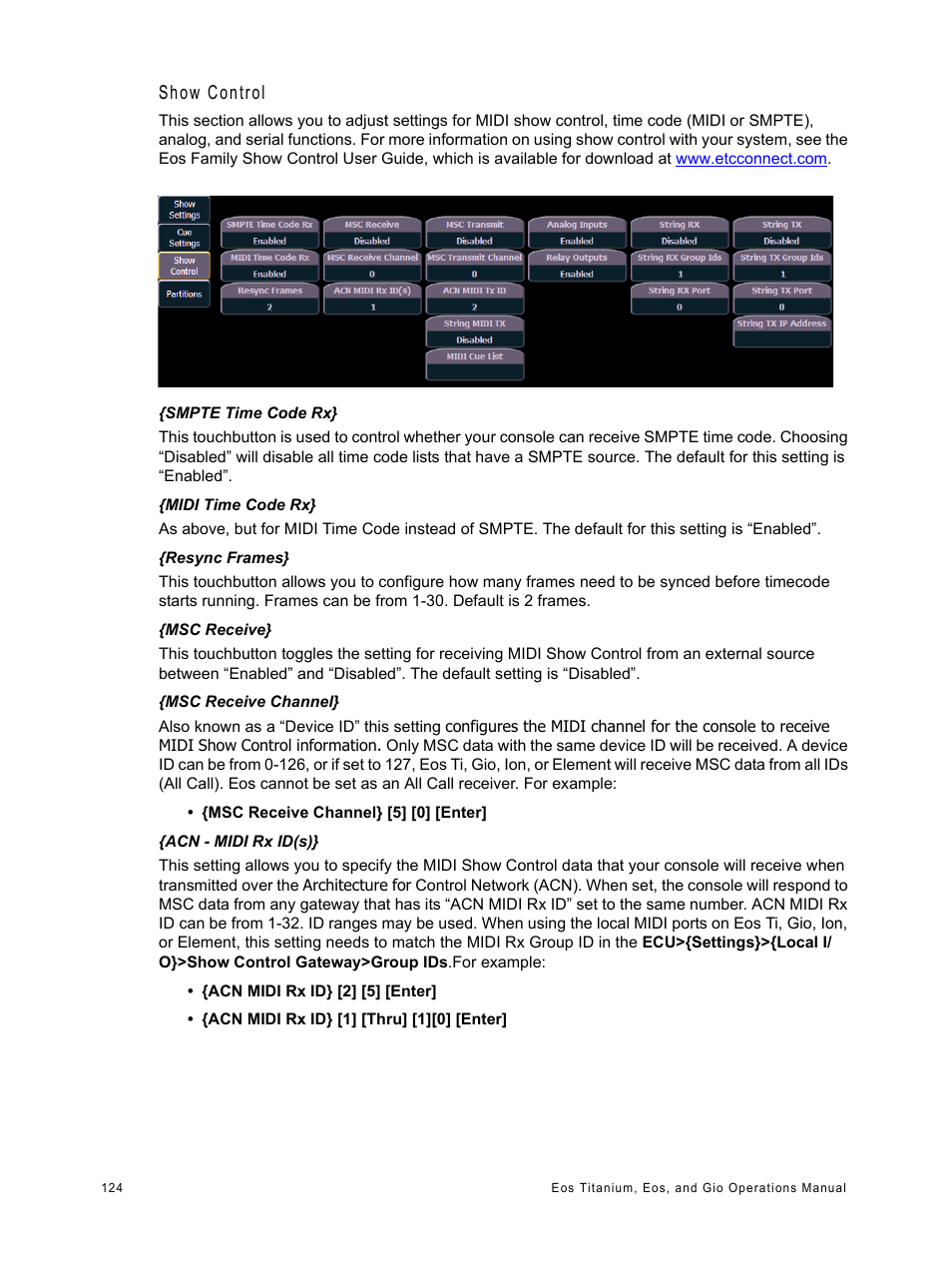 Show control | ETC Eos Titanium, Eos, and Gio v2.0.0 User Manual | Page 142 / 476