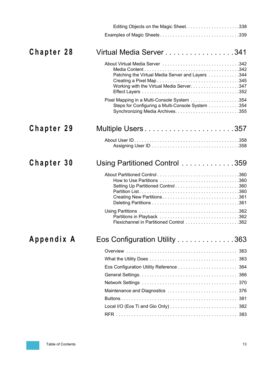 Virtual media server, Multiple users, Using partitioned control | Eos configuration utility | ETC Eos Titanium, Eos, and Gio v2.0.0 User Manual | Page 15 / 476