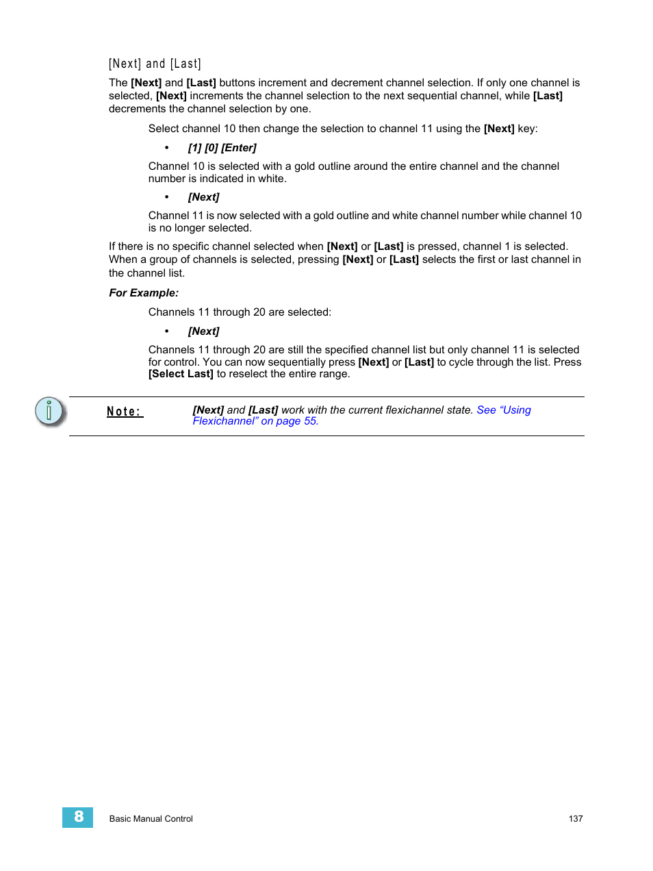 Next] and [last, N o t e | ETC Eos Titanium, Eos, and Gio v2.0.0 User Manual | Page 155 / 476