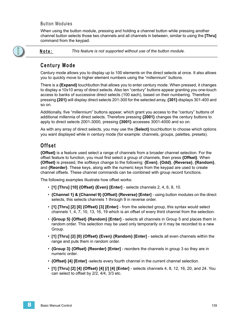 Century mode, Offset, Century mode offset | ETC Eos Titanium, Eos, and Gio v2.0.0 User Manual | Page 157 / 476