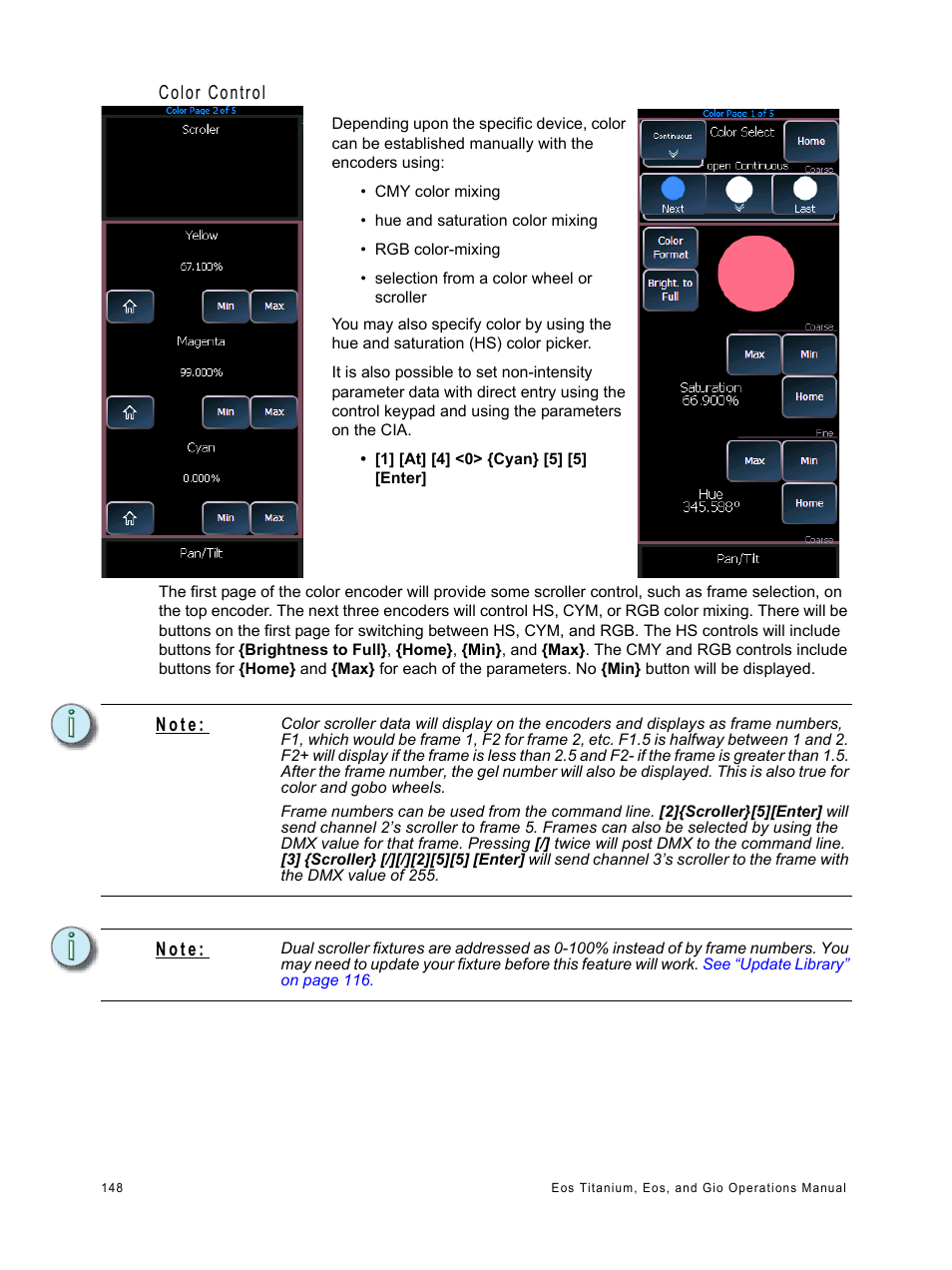 Color control, N o t e | ETC Eos Titanium, Eos, and Gio v2.0.0 User Manual | Page 166 / 476