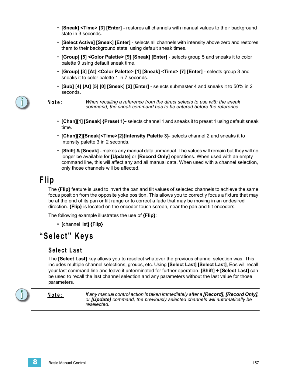 Flip, Select” keys, Select last | ETC Eos Titanium, Eos, and Gio v2.0.0 User Manual | Page 175 / 476