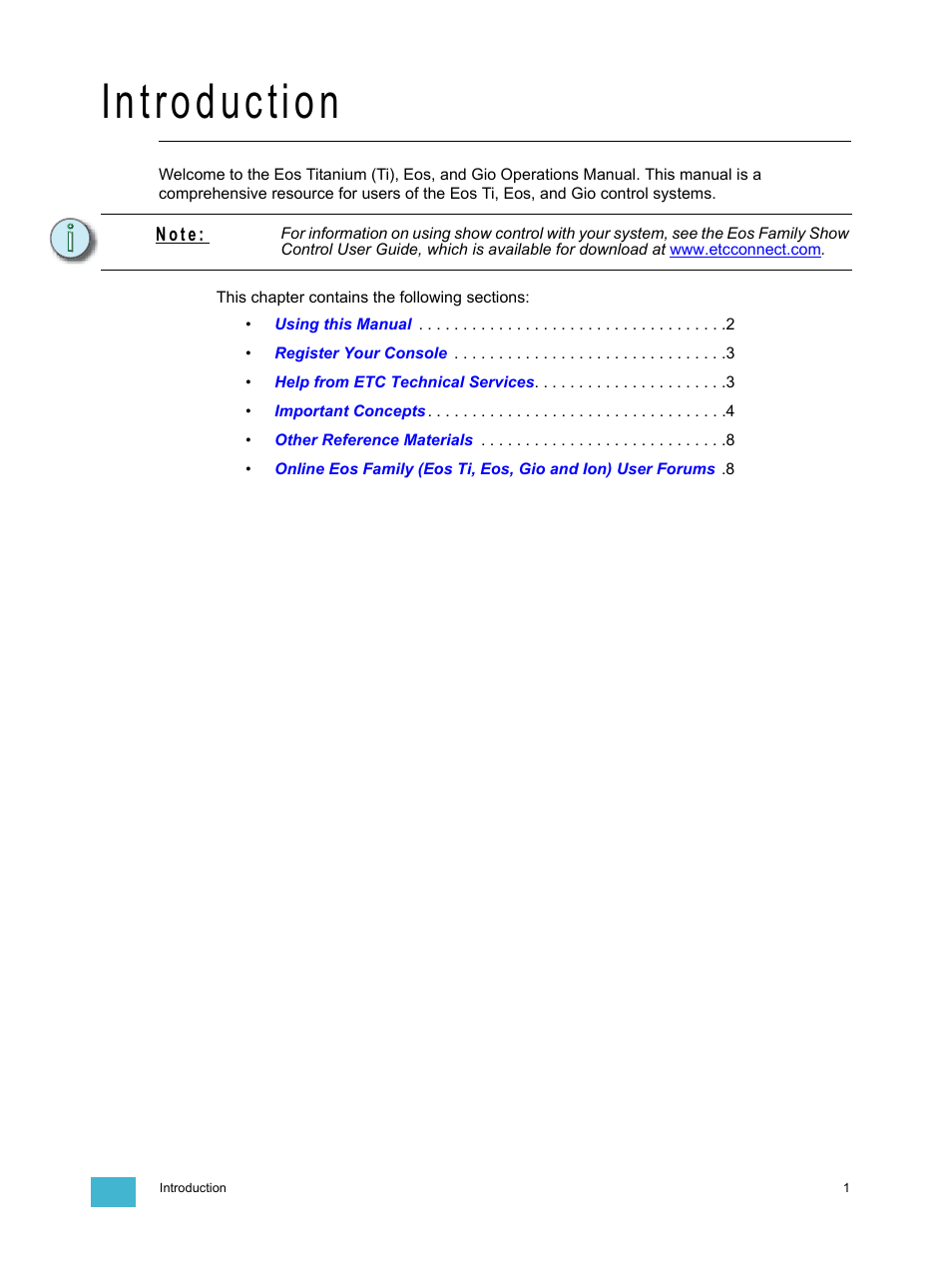 Introduction | ETC Eos Titanium, Eos, and Gio v2.0.0 User Manual | Page 19 / 476