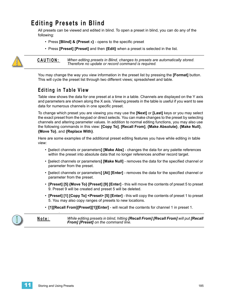 Editing presets in blind, Editing in table view | ETC Eos Titanium, Eos, and Gio v2.0.0 User Manual | Page 203 / 476