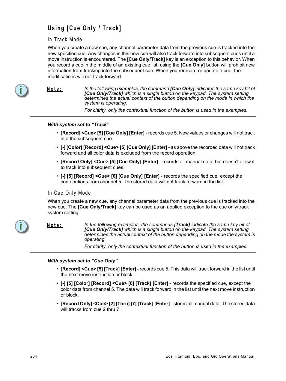 Using [cue only / track, N o t e | ETC Eos Titanium, Eos, and Gio v2.0.0 User Manual | Page 222 / 476