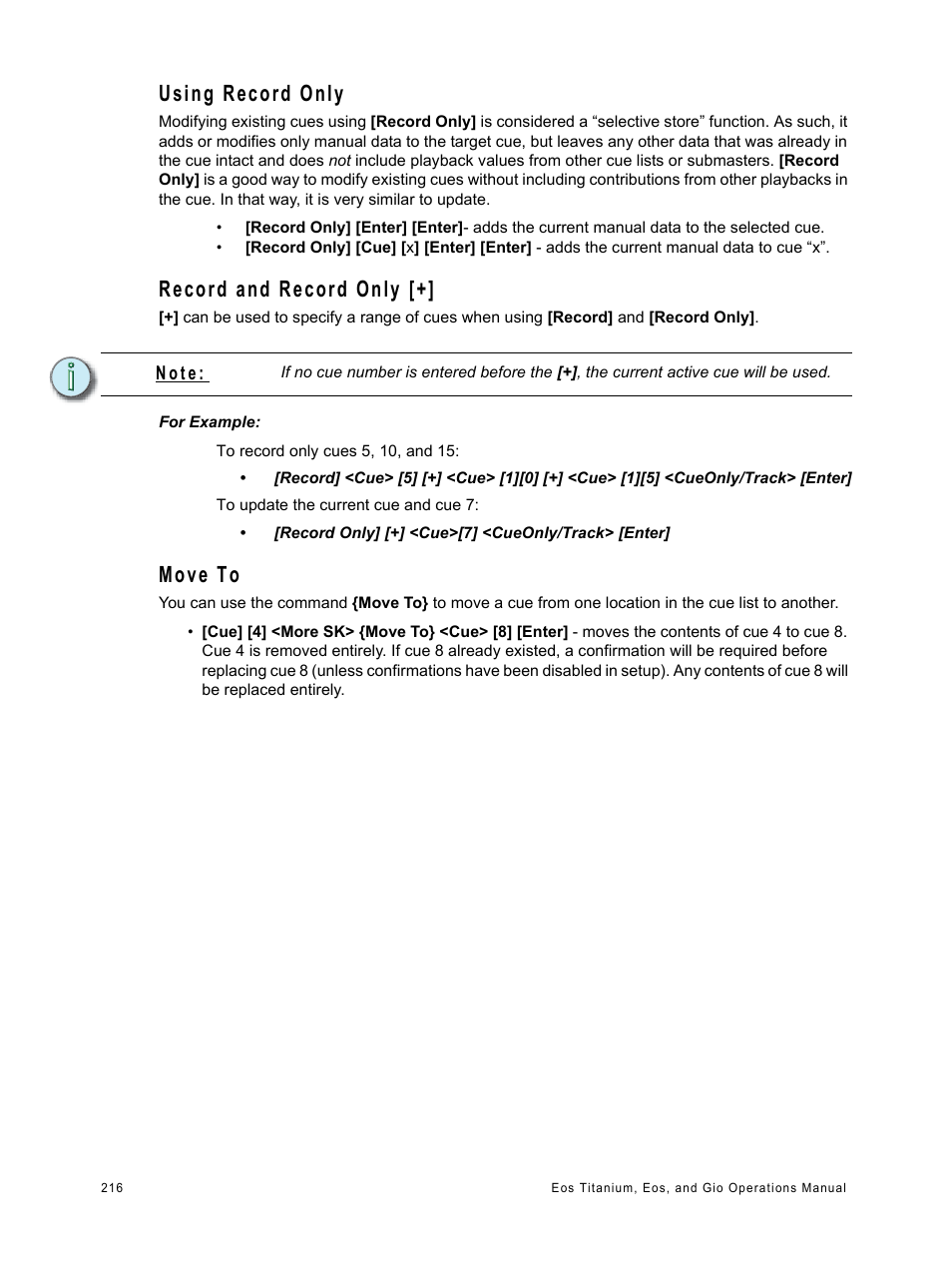 Using record only, Record and record only, Move to | ETC Eos Titanium, Eos, and Gio v2.0.0 User Manual | Page 234 / 476