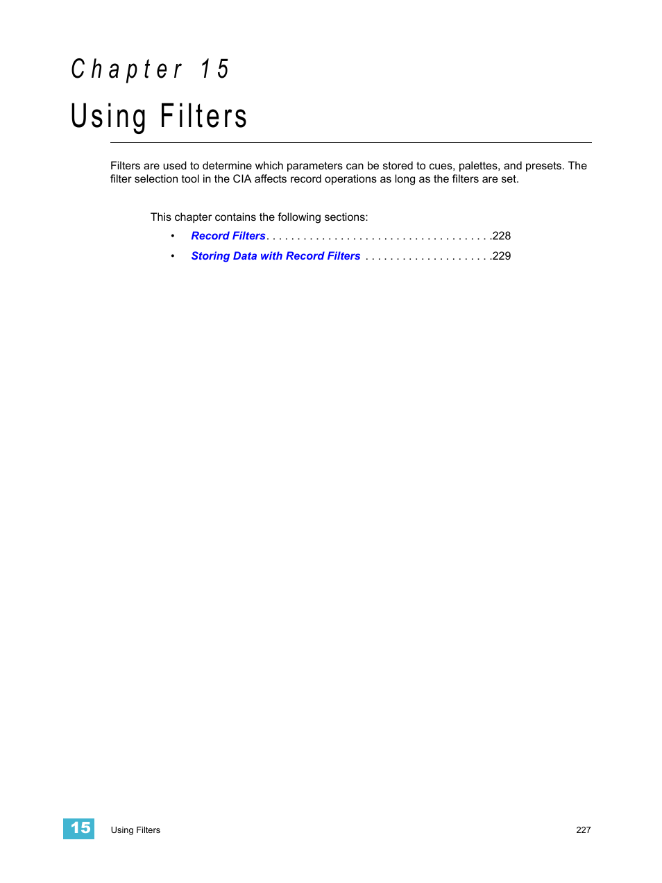 Using filters, C h a p t e r 1 5, S, see | ETC Eos Titanium, Eos, and Gio v2.0.0 User Manual | Page 245 / 476