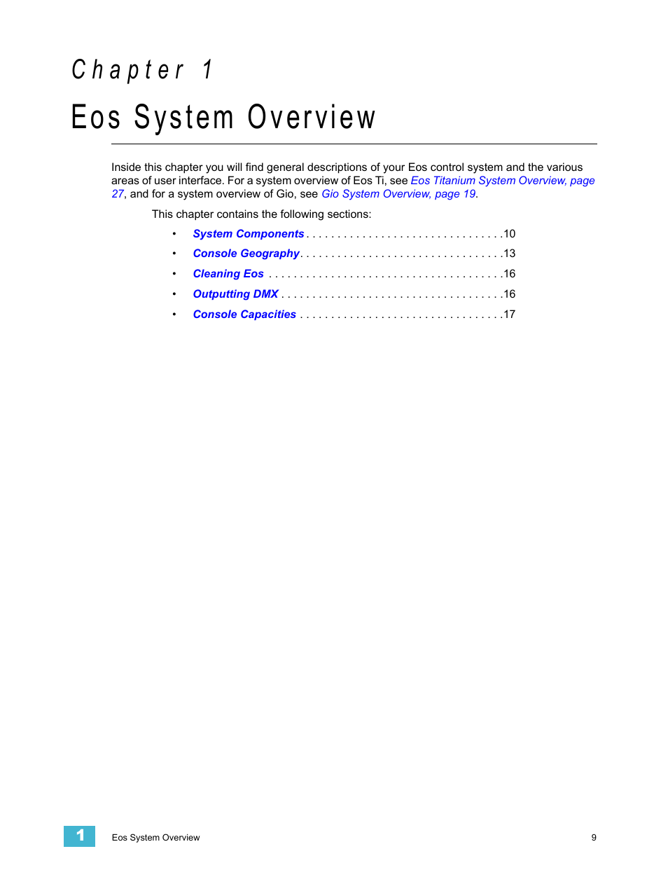 Eos system overview, C h a p t e r 1 | ETC Eos Titanium, Eos, and Gio v2.0.0 User Manual | Page 27 / 476