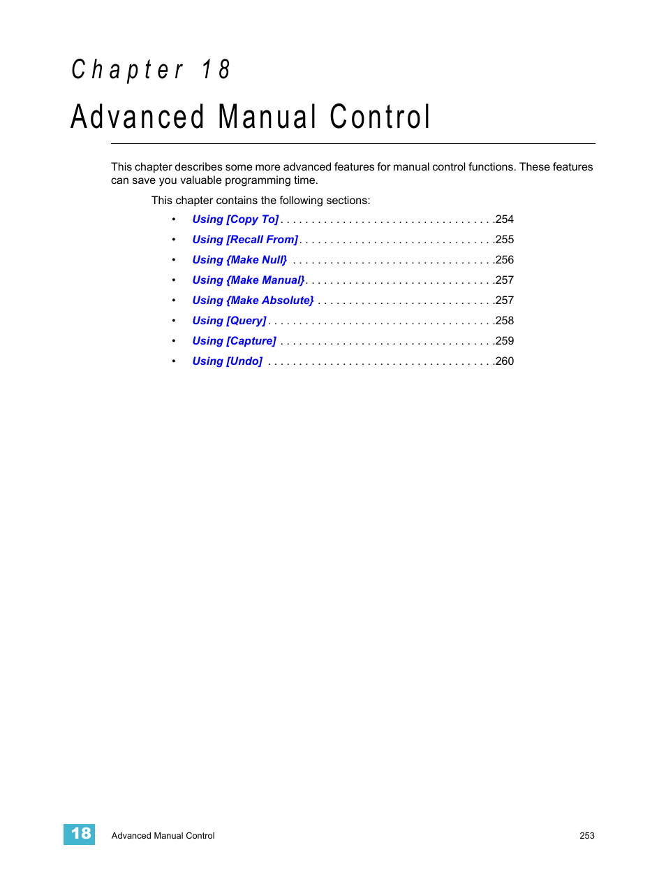 Advanced manual control, C h a p t e r 1 8 | ETC Eos Titanium, Eos, and Gio v2.0.0 User Manual | Page 271 / 476