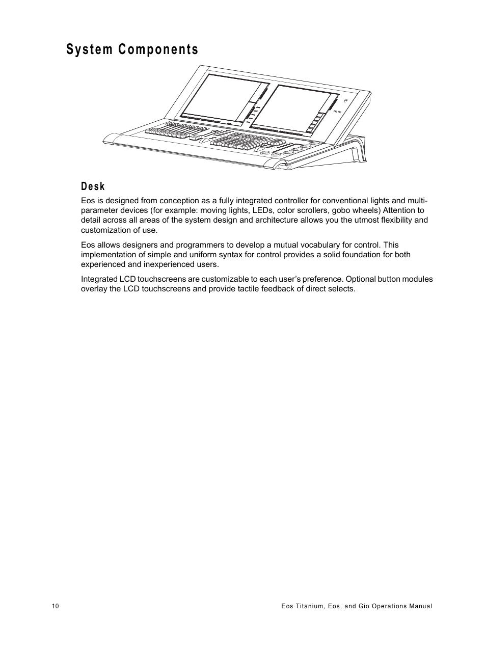 System components, Desk | ETC Eos Titanium, Eos, and Gio v2.0.0 User Manual | Page 28 / 476