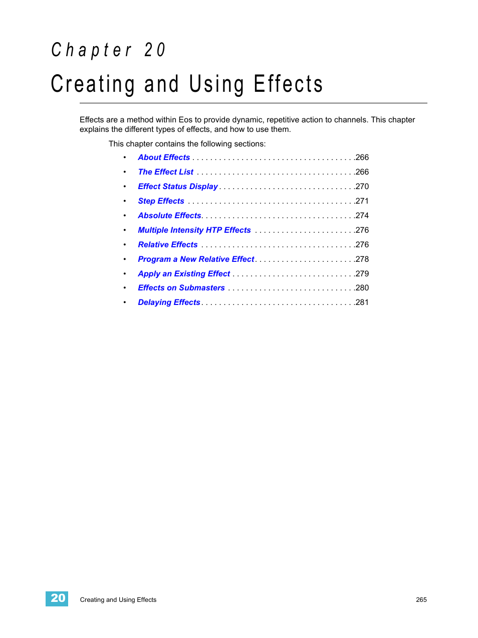 Creating and using effects, C h a p t e r 2 0 | ETC Eos Titanium, Eos, and Gio v2.0.0 User Manual | Page 283 / 476