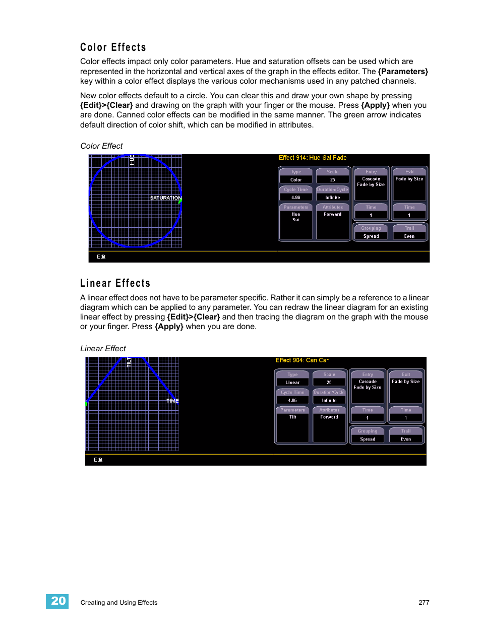 Color effects, Linear effects, Color effects linear effects | ETC Eos Titanium, Eos, and Gio v2.0.0 User Manual | Page 295 / 476