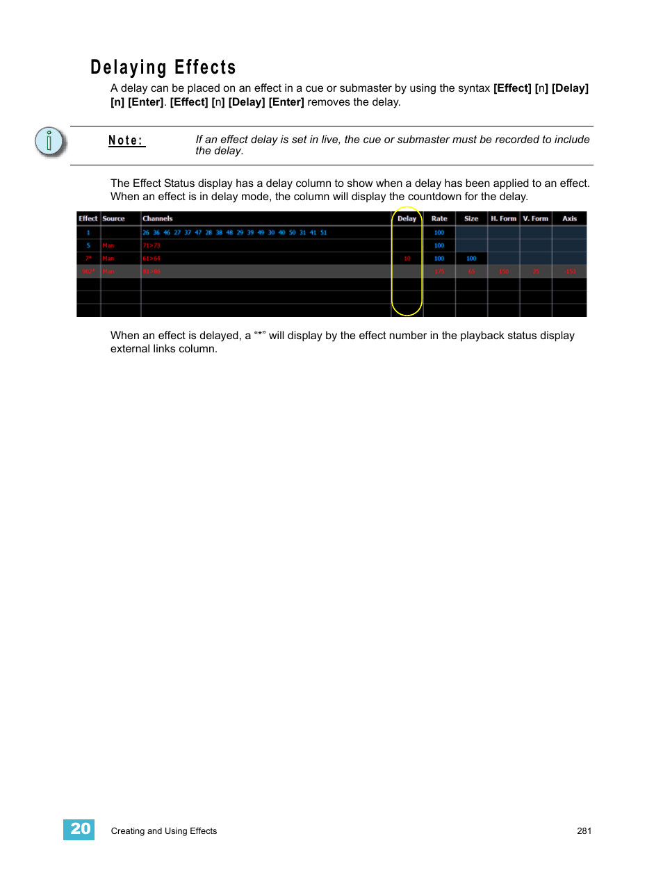 Delaying effects | ETC Eos Titanium, Eos, and Gio v2.0.0 User Manual | Page 299 / 476