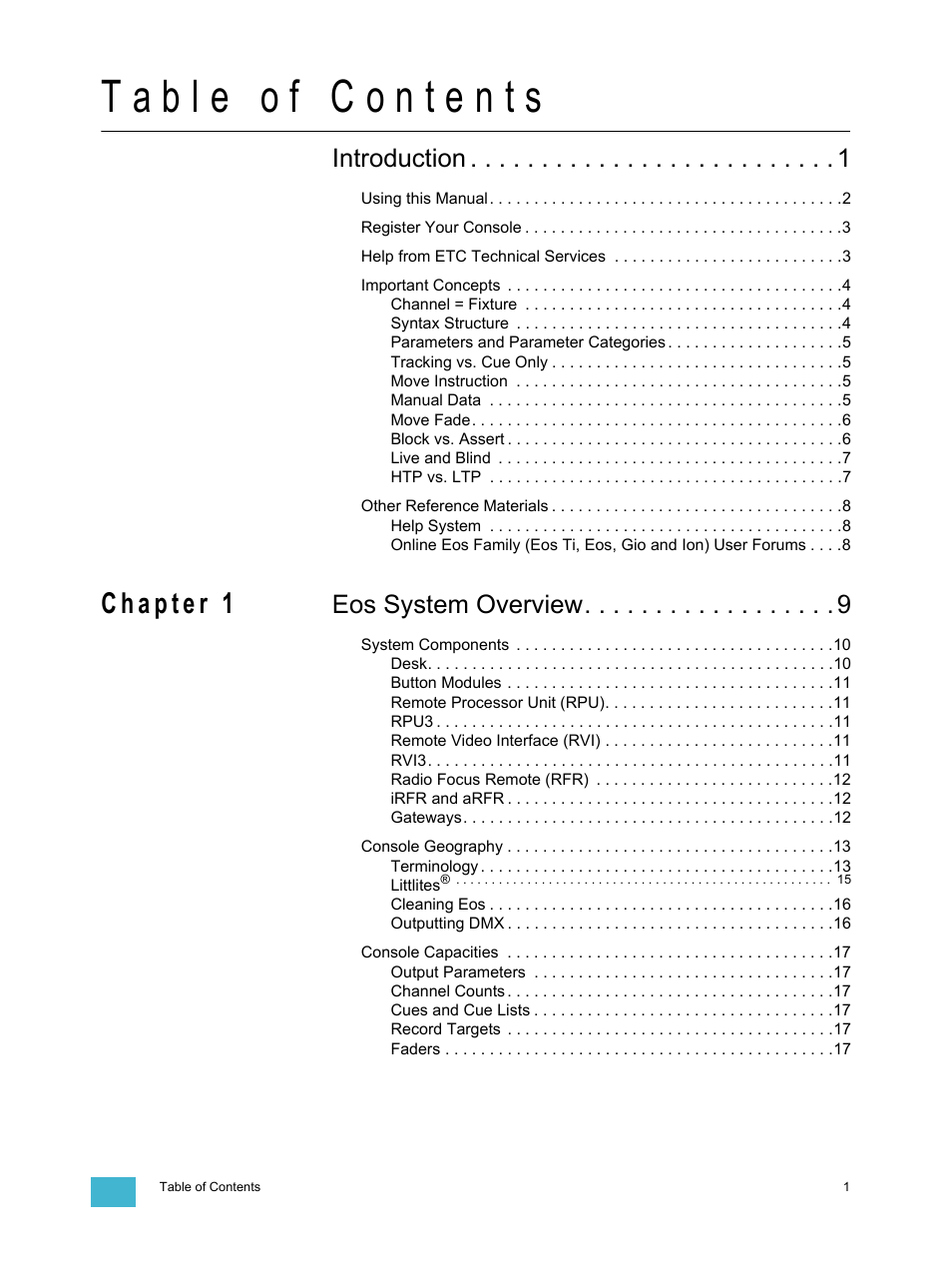 Introduction, Eos system overview | ETC Eos Titanium, Eos, and Gio v2.0.0 User Manual | Page 3 / 476