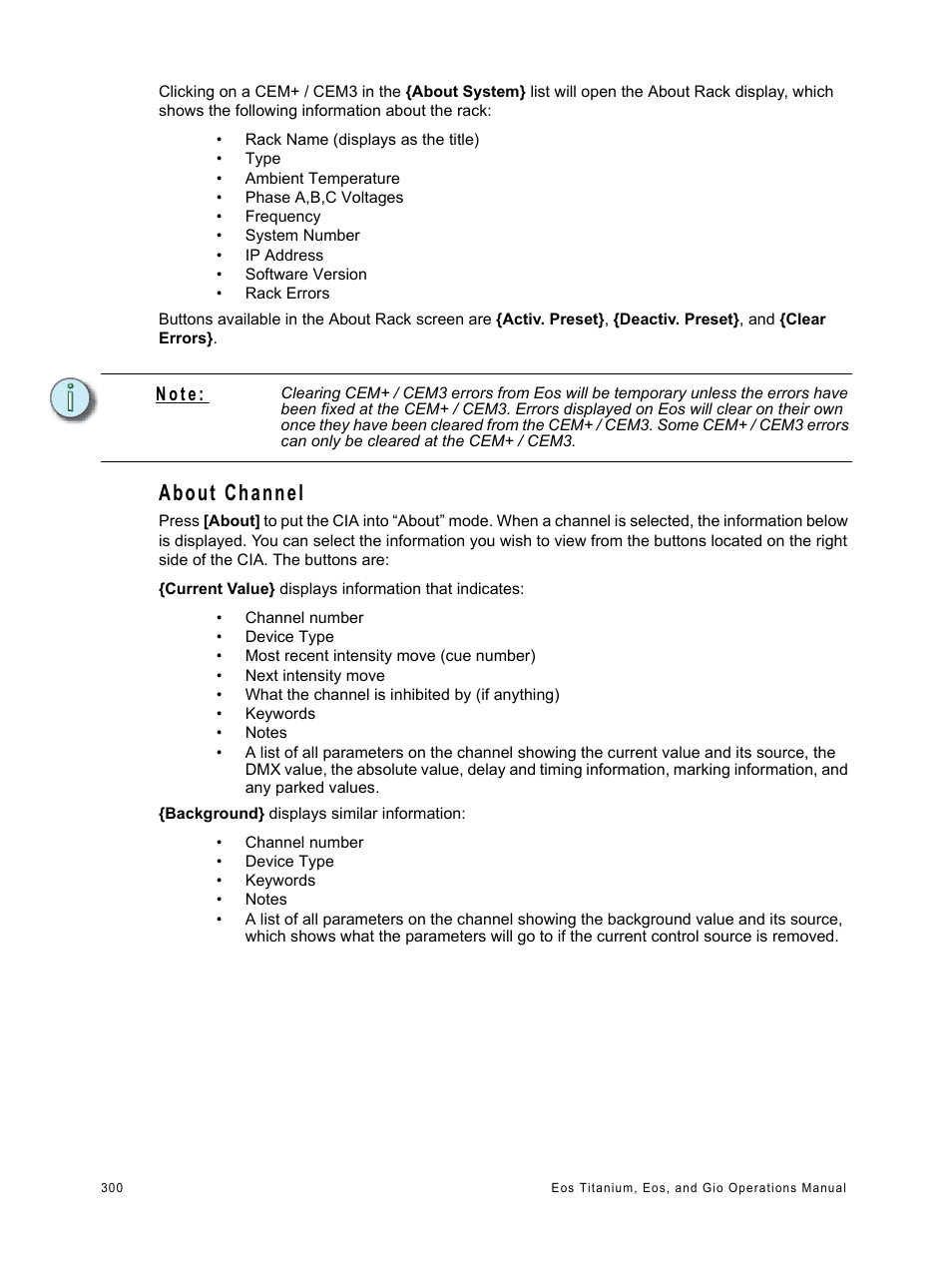 About channel, N o t e | ETC Eos Titanium, Eos, and Gio v2.0.0 User Manual | Page 318 / 476