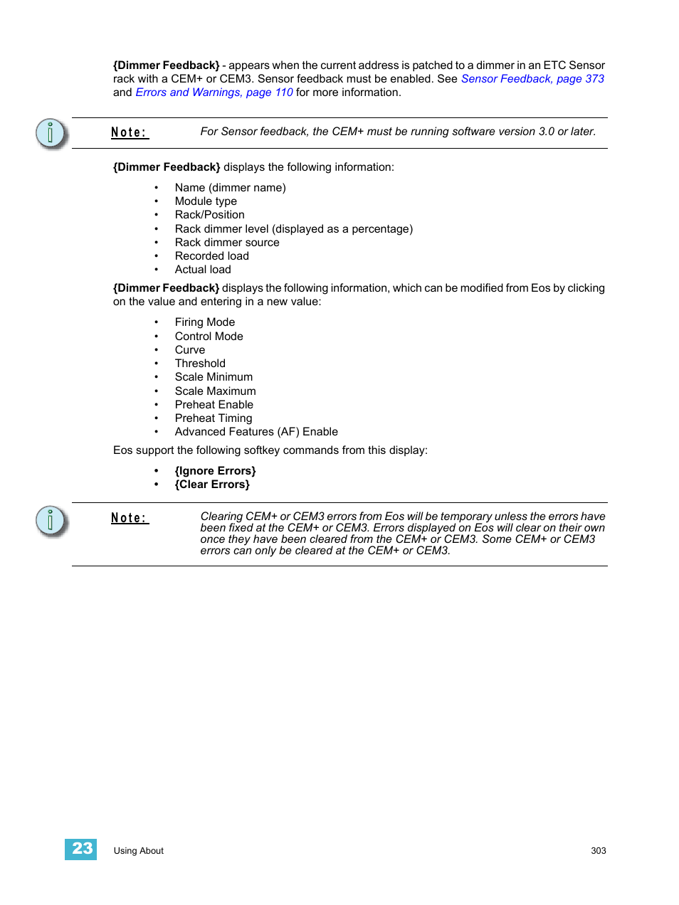 N o t e | ETC Eos Titanium, Eos, and Gio v2.0.0 User Manual | Page 321 / 476