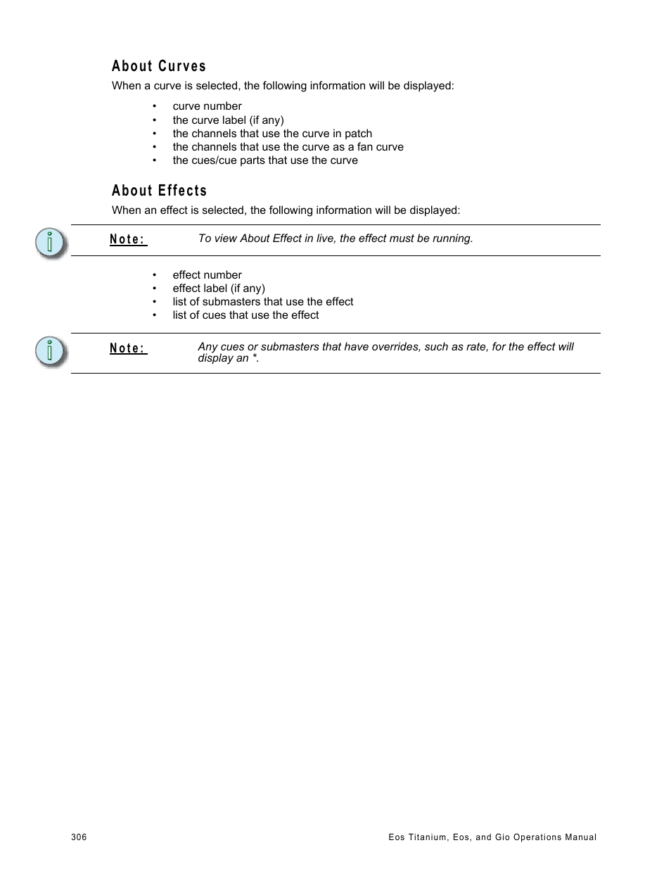 About curves, About effects, About curves about effects | ETC Eos Titanium, Eos, and Gio v2.0.0 User Manual | Page 324 / 476