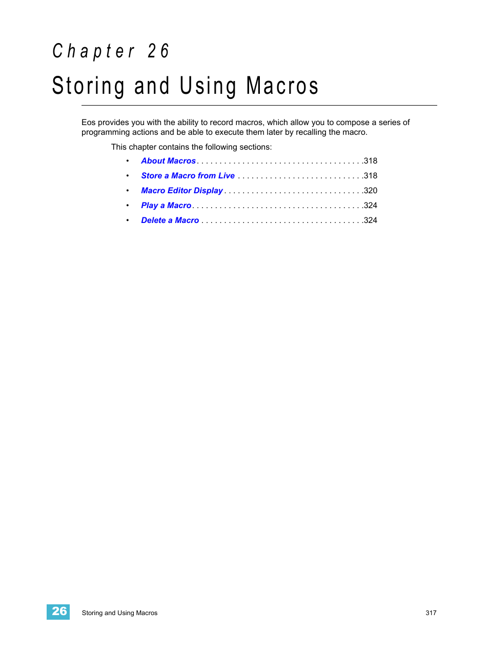 Storing and using macros, C h a p t e r 2 6 | ETC Eos Titanium, Eos, and Gio v2.0.0 User Manual | Page 335 / 476