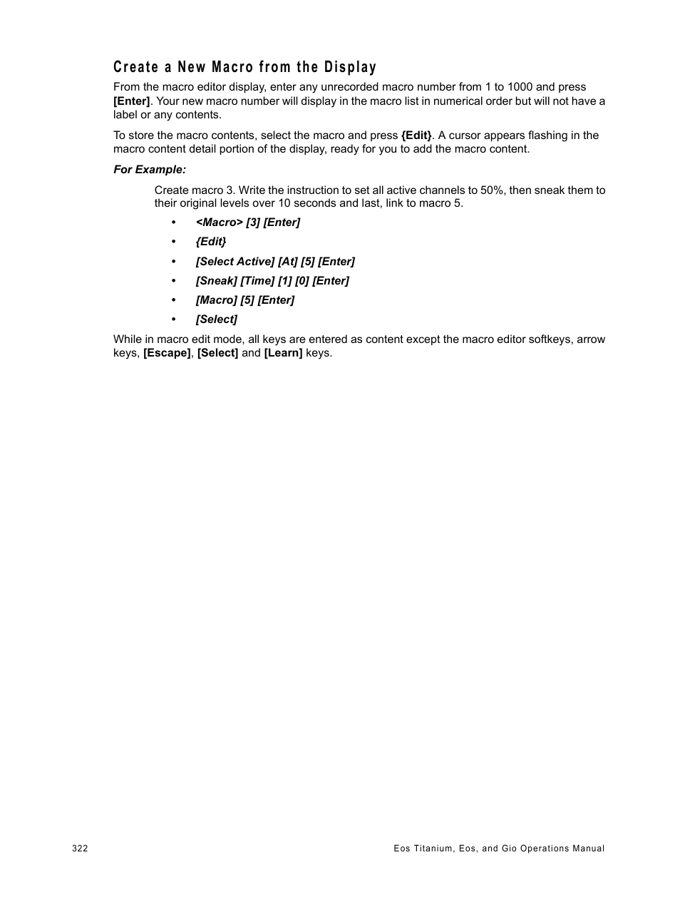 Create a new macro from the display | ETC Eos Titanium, Eos, and Gio v2.0.0 User Manual | Page 340 / 476