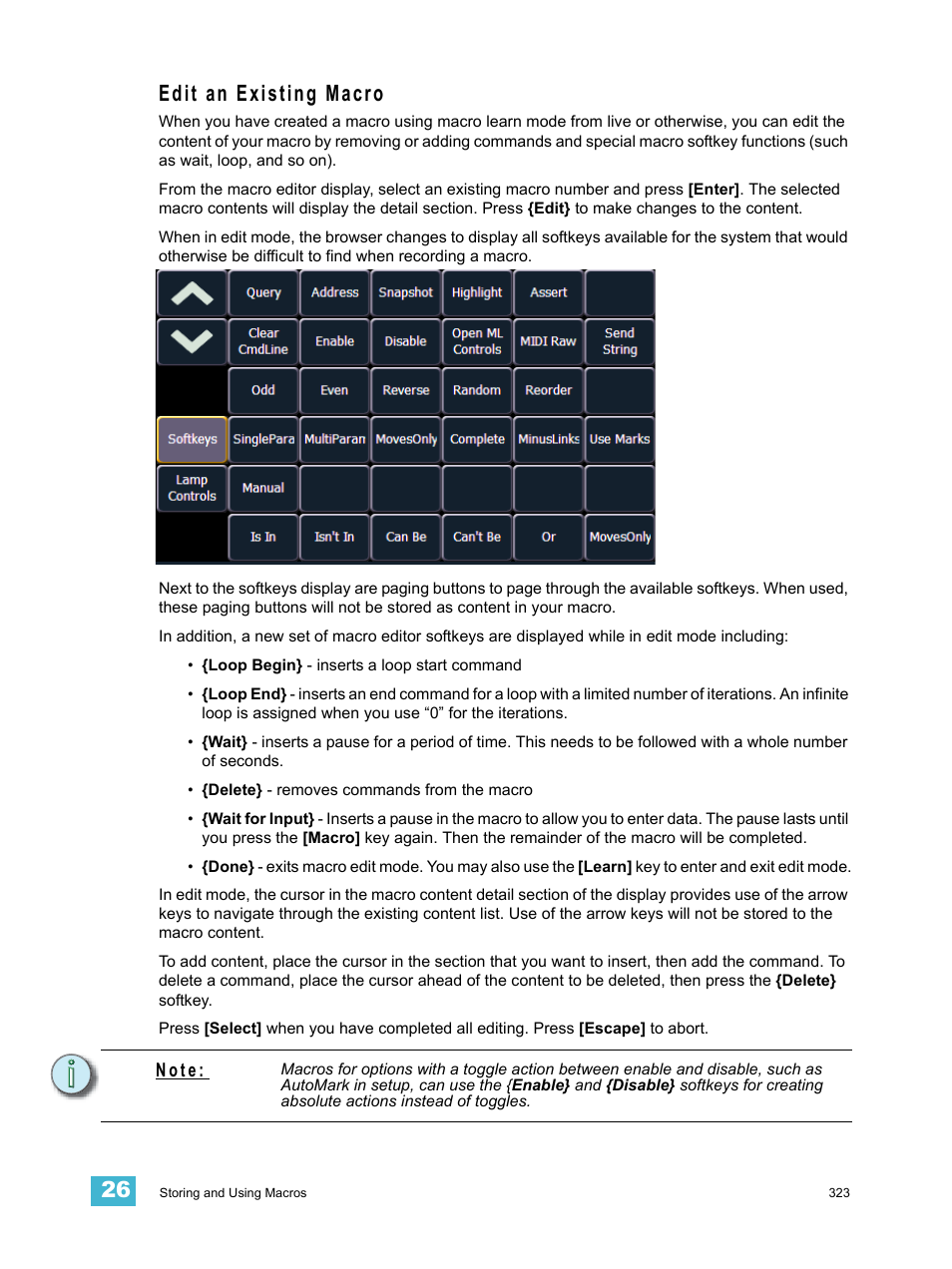 Edit an existing macro, N o t e | ETC Eos Titanium, Eos, and Gio v2.0.0 User Manual | Page 341 / 476