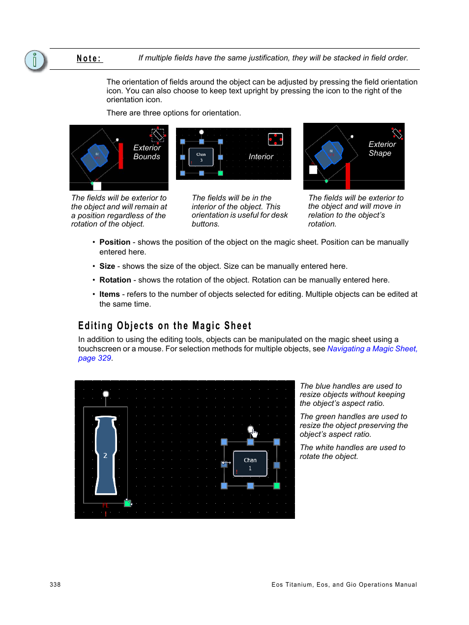 Editing objects on the magic sheet, N o t e | ETC Eos Titanium, Eos, and Gio v2.0.0 User Manual | Page 356 / 476