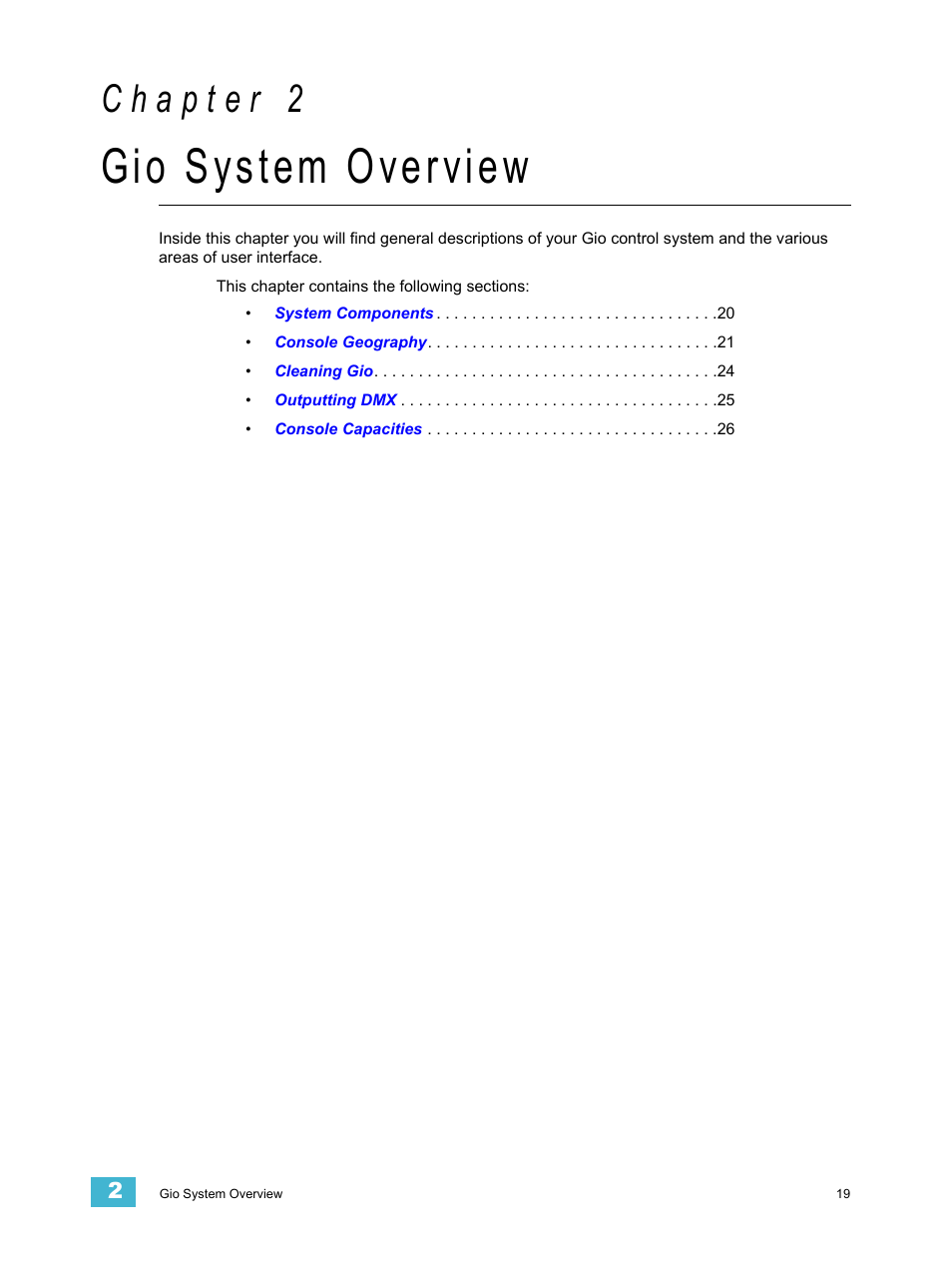 Gio system overview, C h a p t e r 2 | ETC Eos Titanium, Eos, and Gio v2.0.0 User Manual | Page 37 / 476