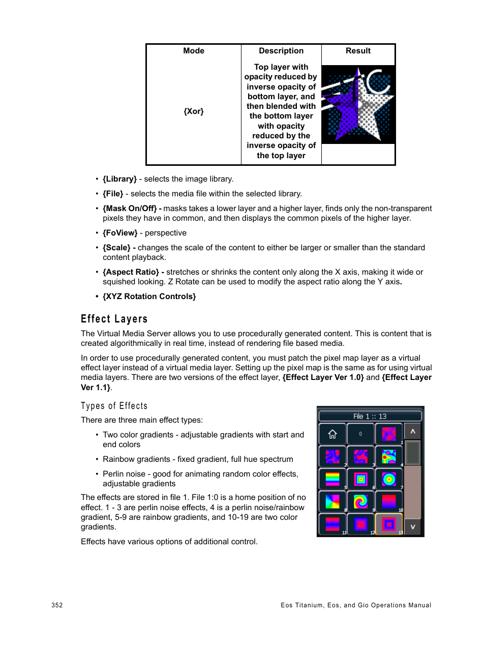 Effect layers, Types of effects | ETC Eos Titanium, Eos, and Gio v2.0.0 User Manual | Page 370 / 476