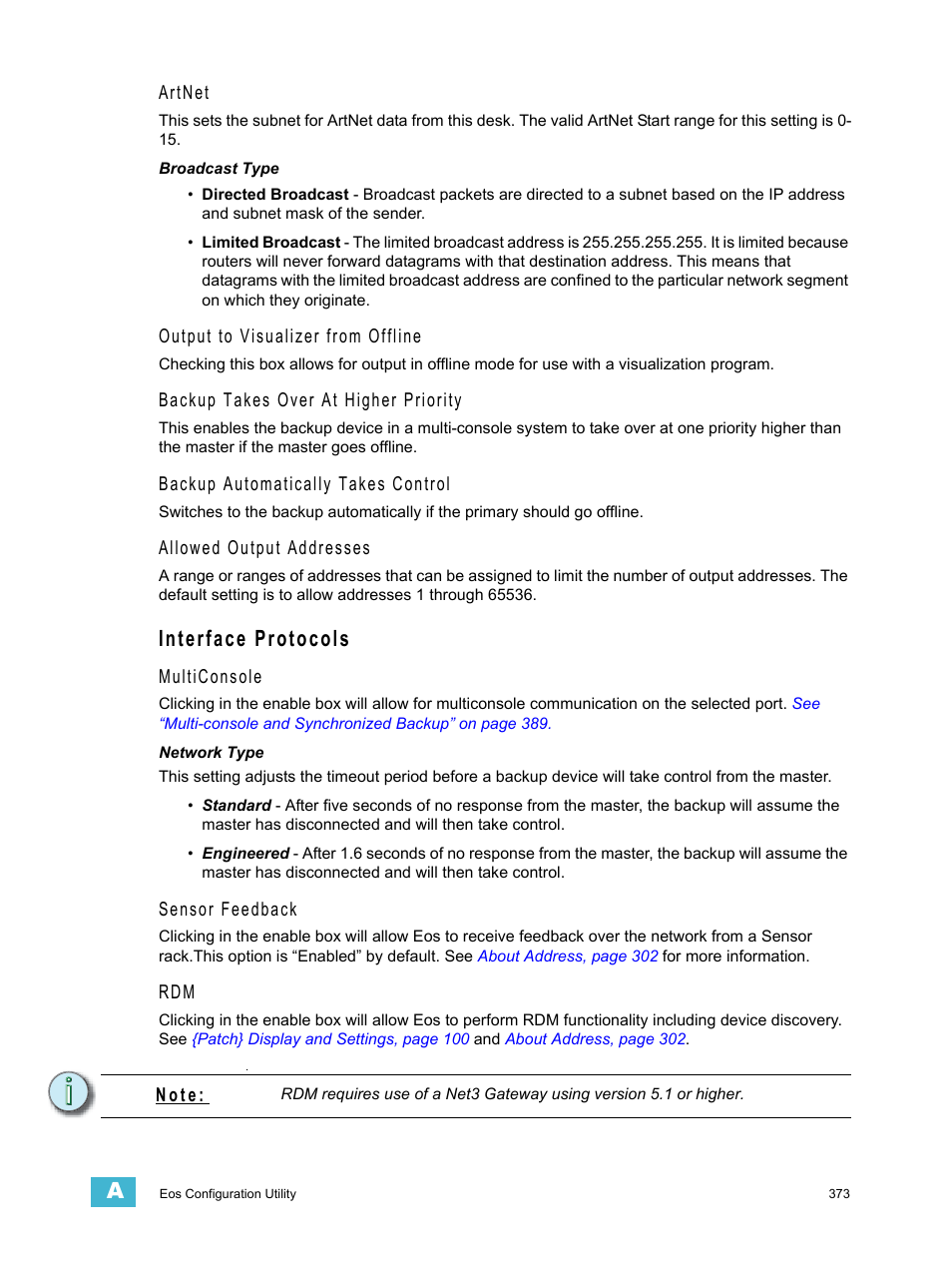 Interface protocols | ETC Eos Titanium, Eos, and Gio v2.0.0 User Manual | Page 391 / 476