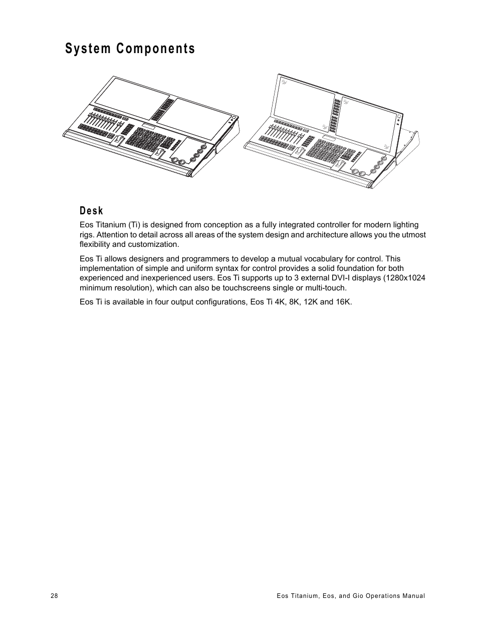 System components, Desk | ETC Eos Titanium, Eos, and Gio v2.0.0 User Manual | Page 46 / 476