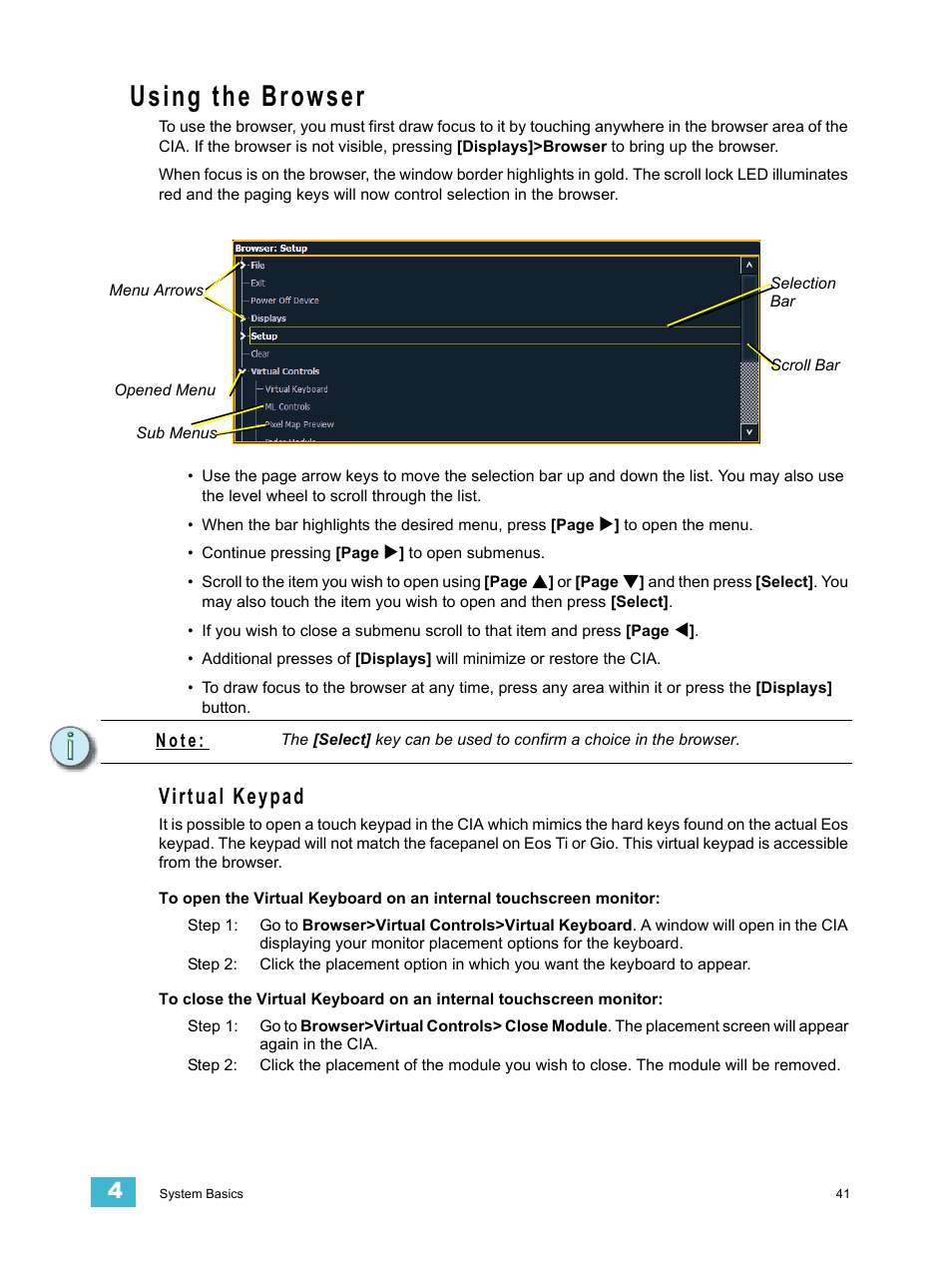 Using the browser, Virtual keypad | ETC Eos Titanium, Eos, and Gio v2.0.0 User Manual | Page 59 / 476