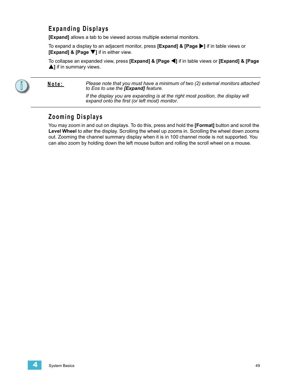 Expanding displays, Zooming displays, Expanding displays zooming displays | ETC Eos Titanium, Eos, and Gio v2.0.0 User Manual | Page 67 / 476