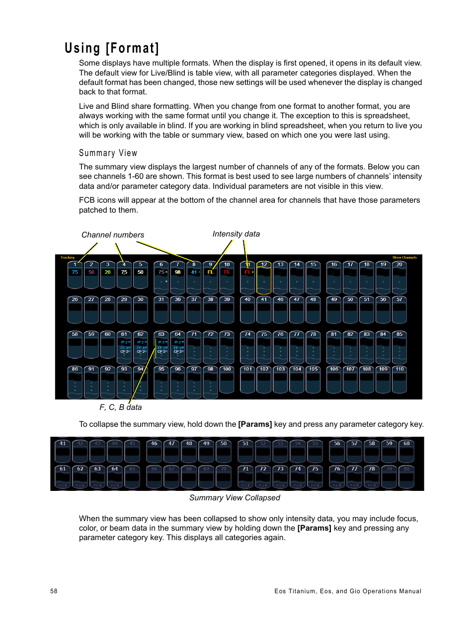 Using [format | ETC Eos Titanium, Eos, and Gio v2.0.0 User Manual | Page 76 / 476