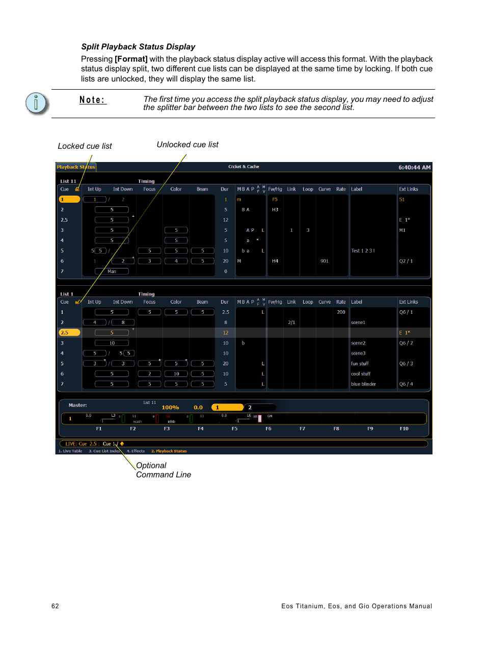 N o t e | ETC Eos Titanium, Eos, and Gio v2.0.0 User Manual | Page 80 / 476