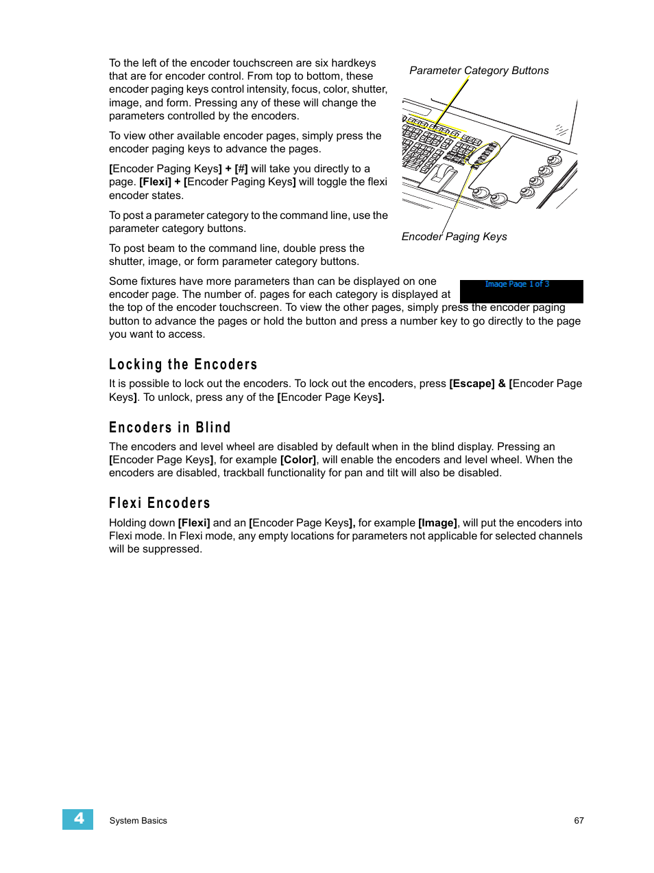 Locking the encoders, Encoders in blind, Flexi encoders | ETC Eos Titanium, Eos, and Gio v2.0.0 User Manual | Page 85 / 476