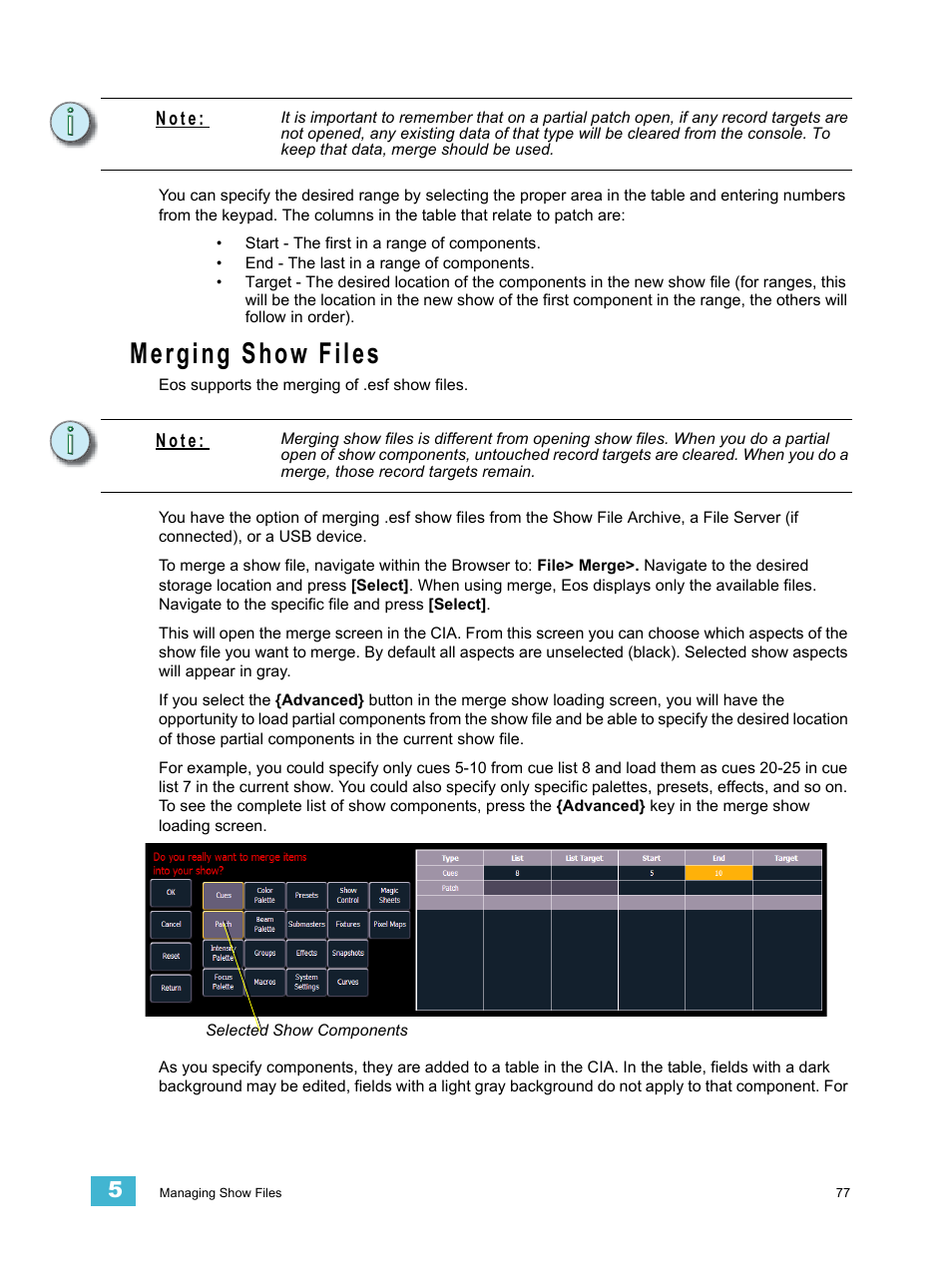 Merging show files | ETC Eos Titanium, Eos, and Gio v2.0.0 User Manual | Page 95 / 476