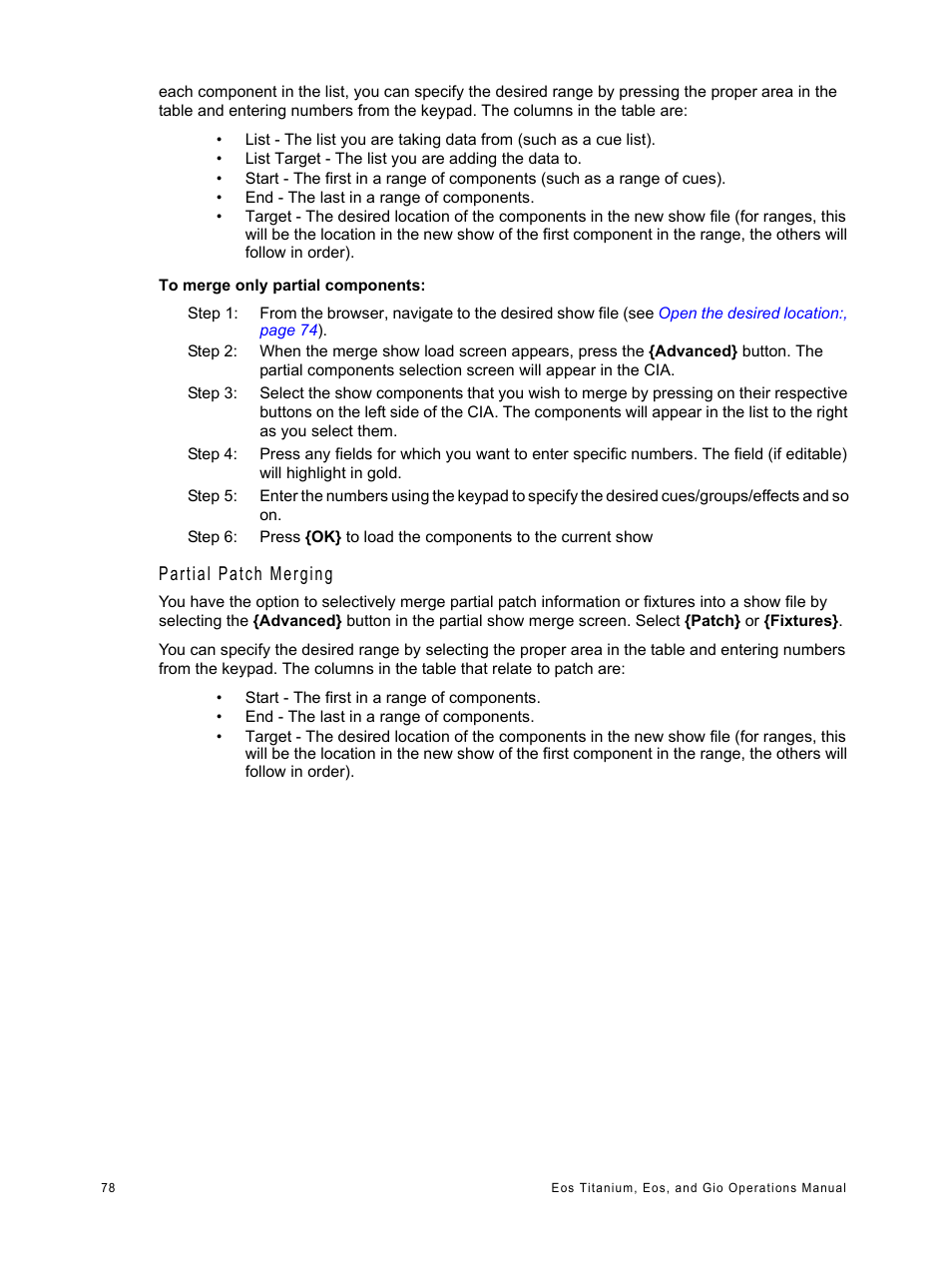 Partial patch merging | ETC Eos Titanium, Eos, and Gio v2.0.0 User Manual | Page 96 / 476