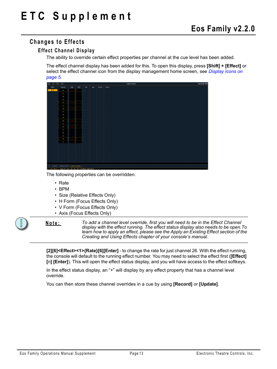 Changes to effects, Effect channel display, Eos family v2.2.0 | ETC Eos Family v2.2.0 User Manual | Page 13 / 30