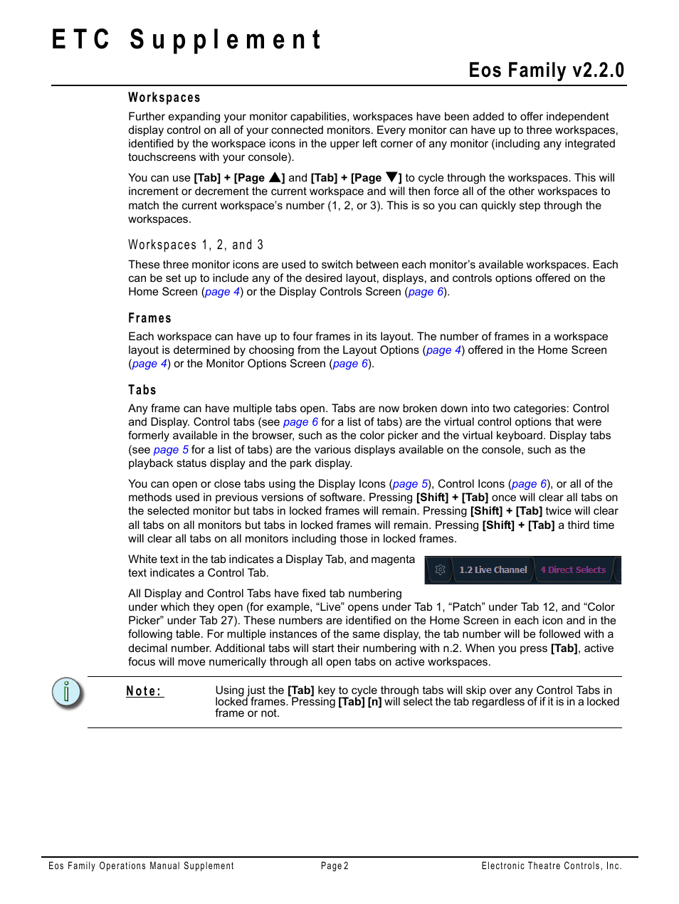 Workspaces, Frames, Tabs | Eos family v2.2.0 | ETC Eos Family v2.2.0 User Manual | Page 2 / 30