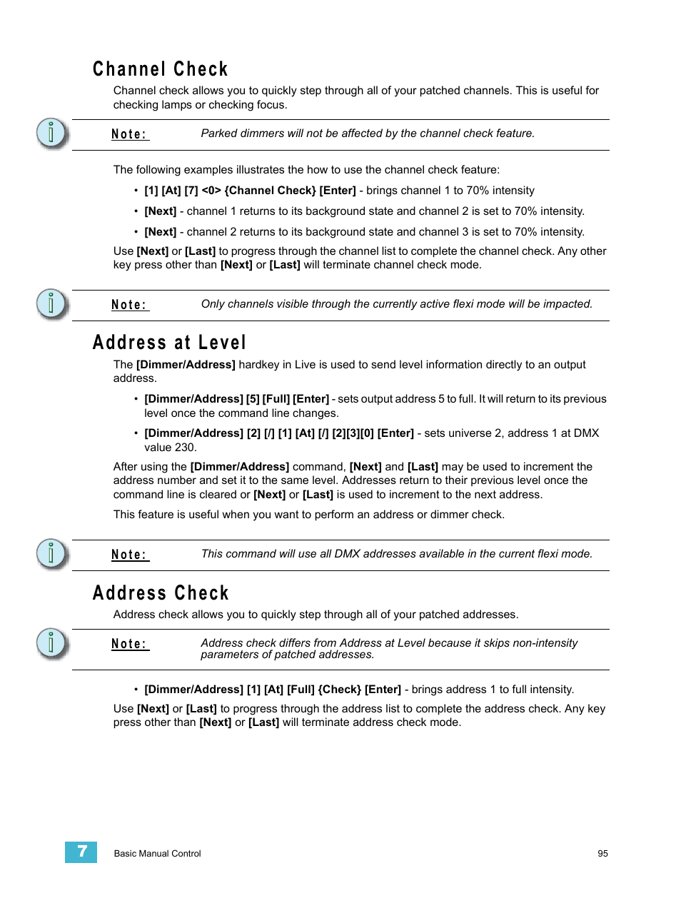 Channel check, Address at level, Address check | ETC Element v2.1.0 User Manual | Page 107 / 318