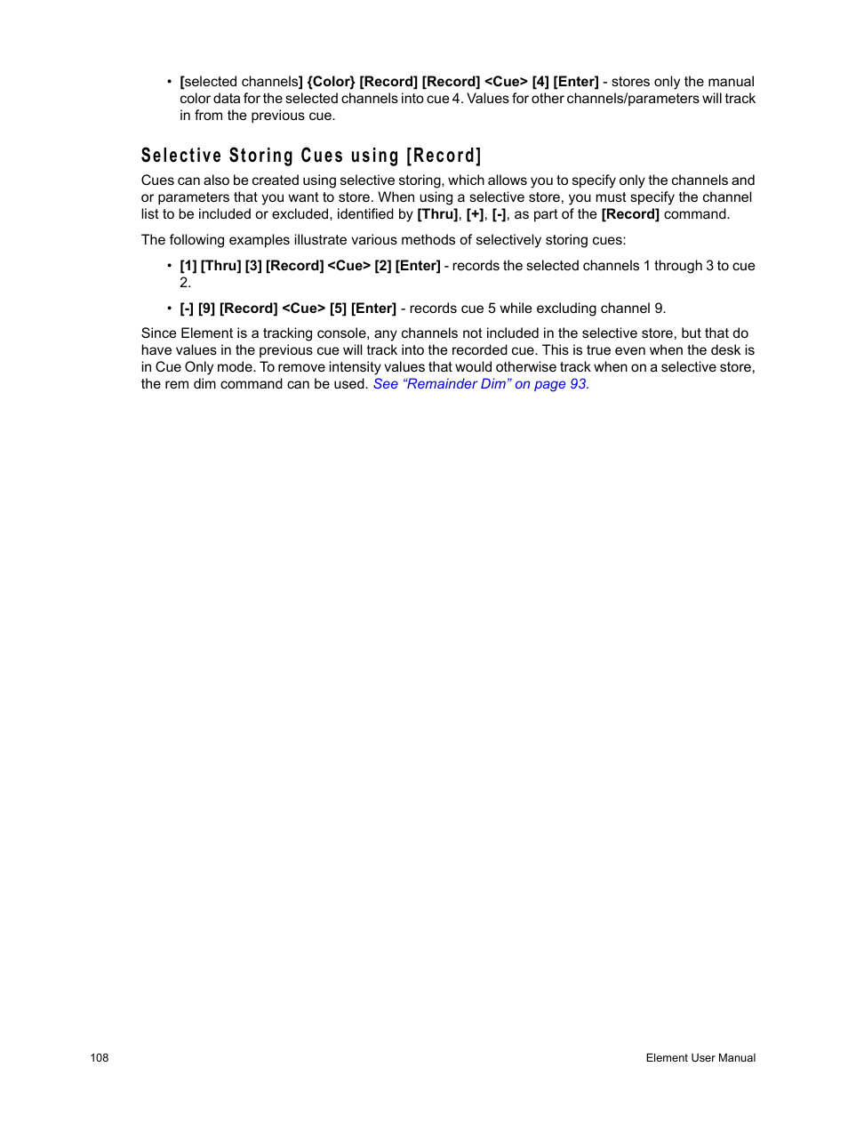 Selective storing cues using [record | ETC Element v2.1.0 User Manual | Page 120 / 318