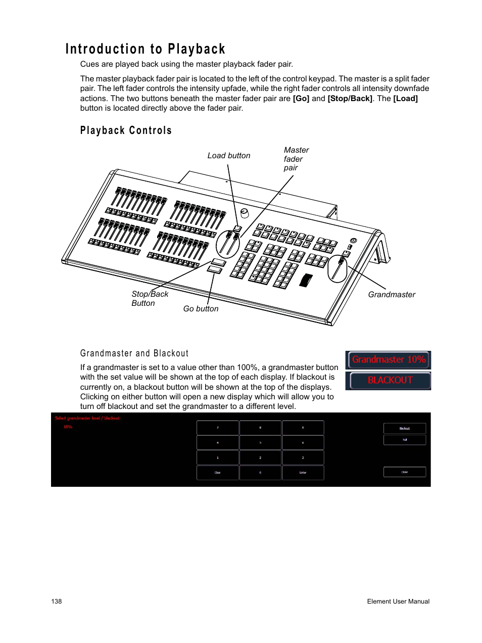 Introduction to playback, Playback controls | ETC Element v2.1.0 User Manual | Page 150 / 318