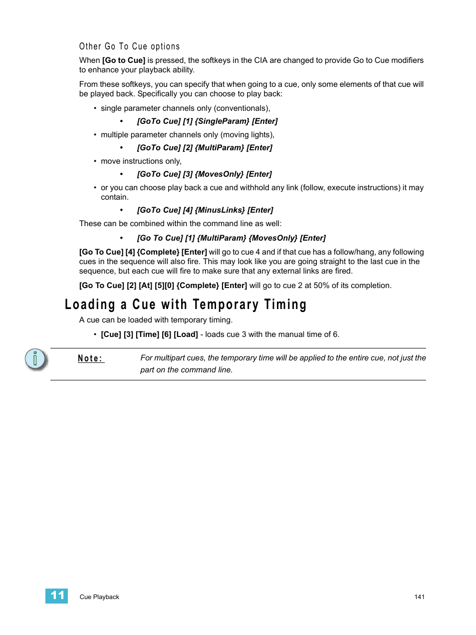 Loading a cue with temporary timing | ETC Element v2.1.0 User Manual | Page 153 / 318