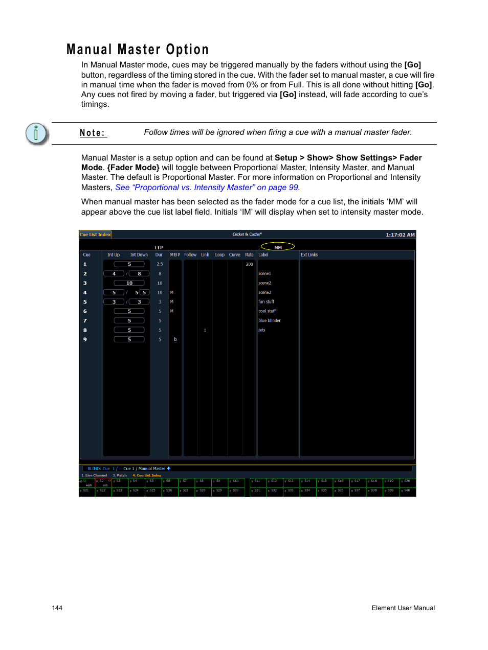 Manual master option, Manual master | ETC Element v2.1.0 User Manual | Page 156 / 318