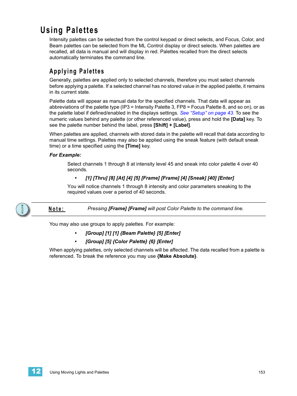 Using palettes, Applying palettes | ETC Element v2.1.0 User Manual | Page 165 / 318