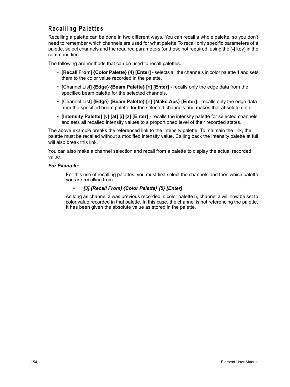 Recalling palettes | ETC Element v2.1.0 User Manual | Page 166 / 318