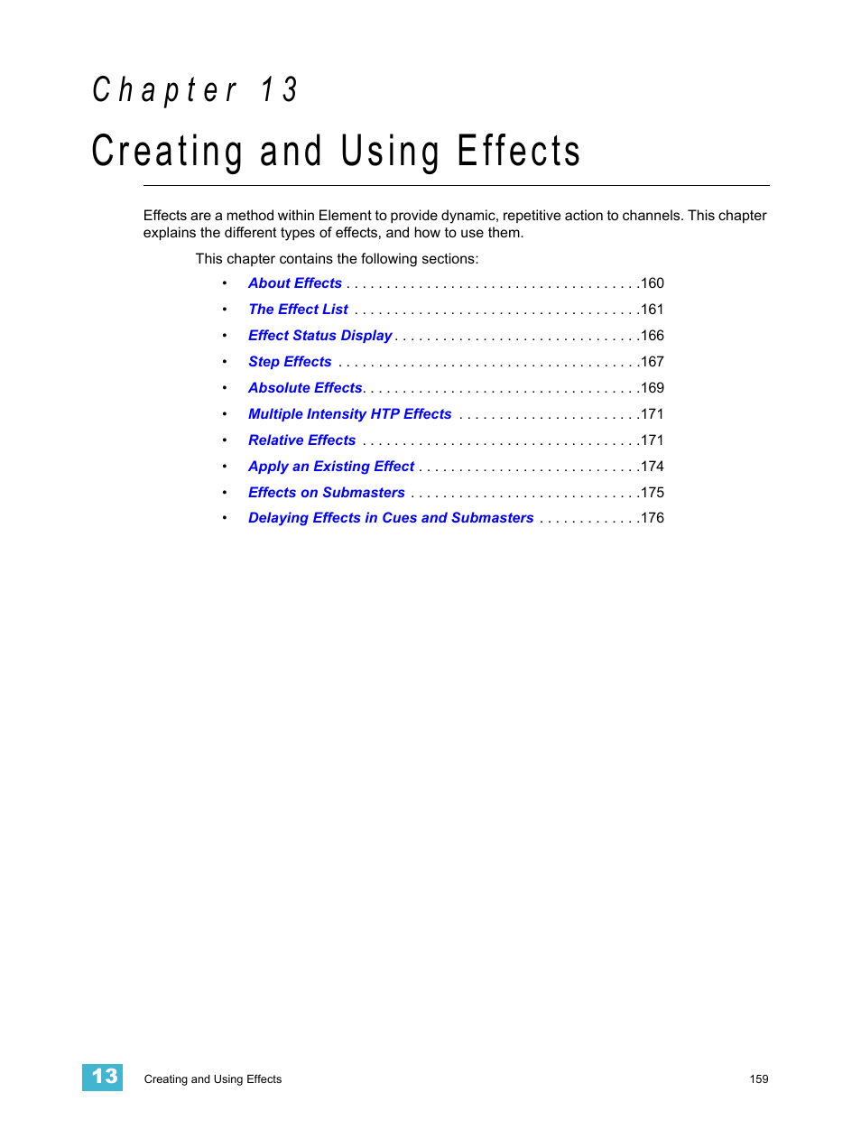 Creating and using effects, C h a p t e r 1 3 | ETC Element v2.1.0 User Manual | Page 171 / 318