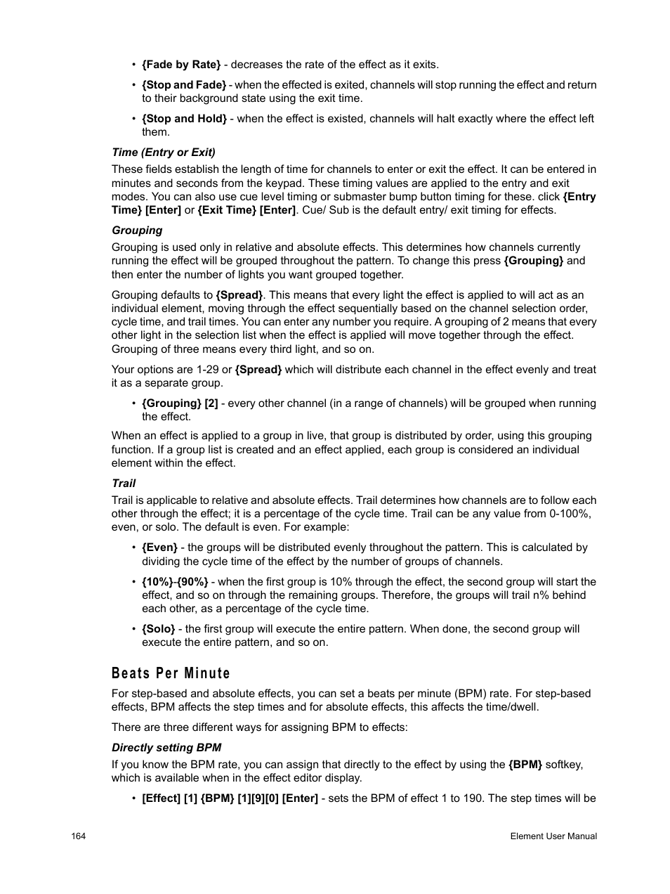 Beats per minute | ETC Element v2.1.0 User Manual | Page 176 / 318