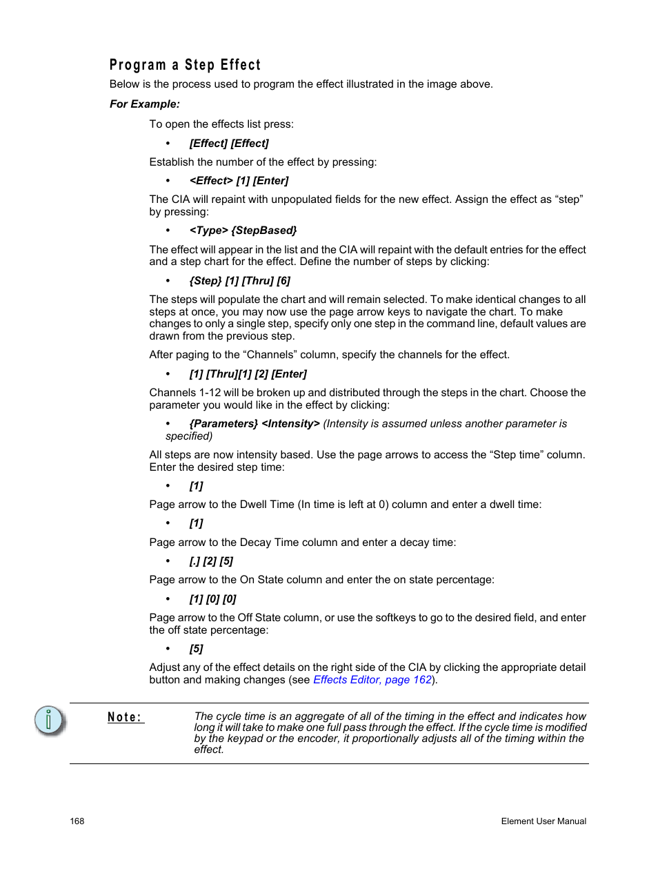 Program a step effect, N o t e | ETC Element v2.1.0 User Manual | Page 180 / 318