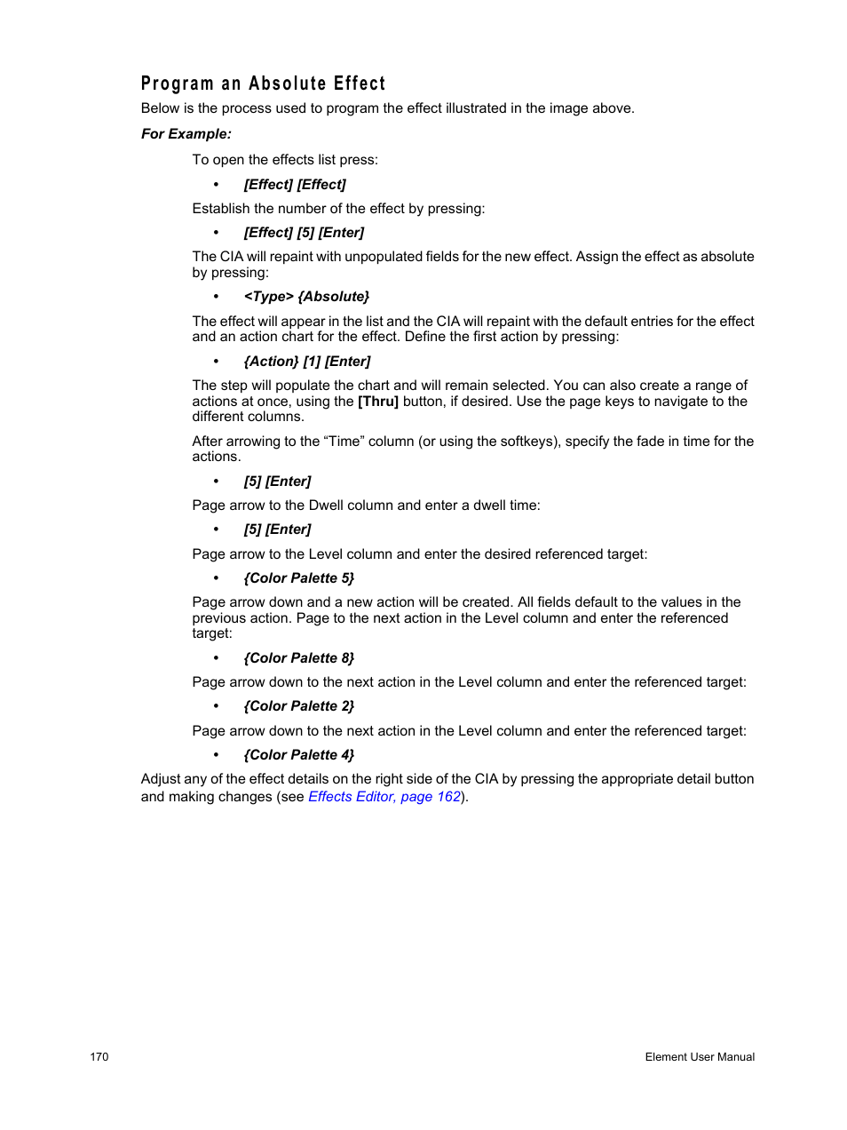 Program an absolute effect | ETC Element v2.1.0 User Manual | Page 182 / 318